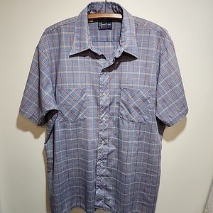 VTG  Dee Cee Shirt Men X Large Blue Plaid Short Sleeve Made In USA 17/17.5 Neck